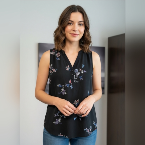 Ricki's Tops - Ricki's Black Floral Sleeveless Blouse